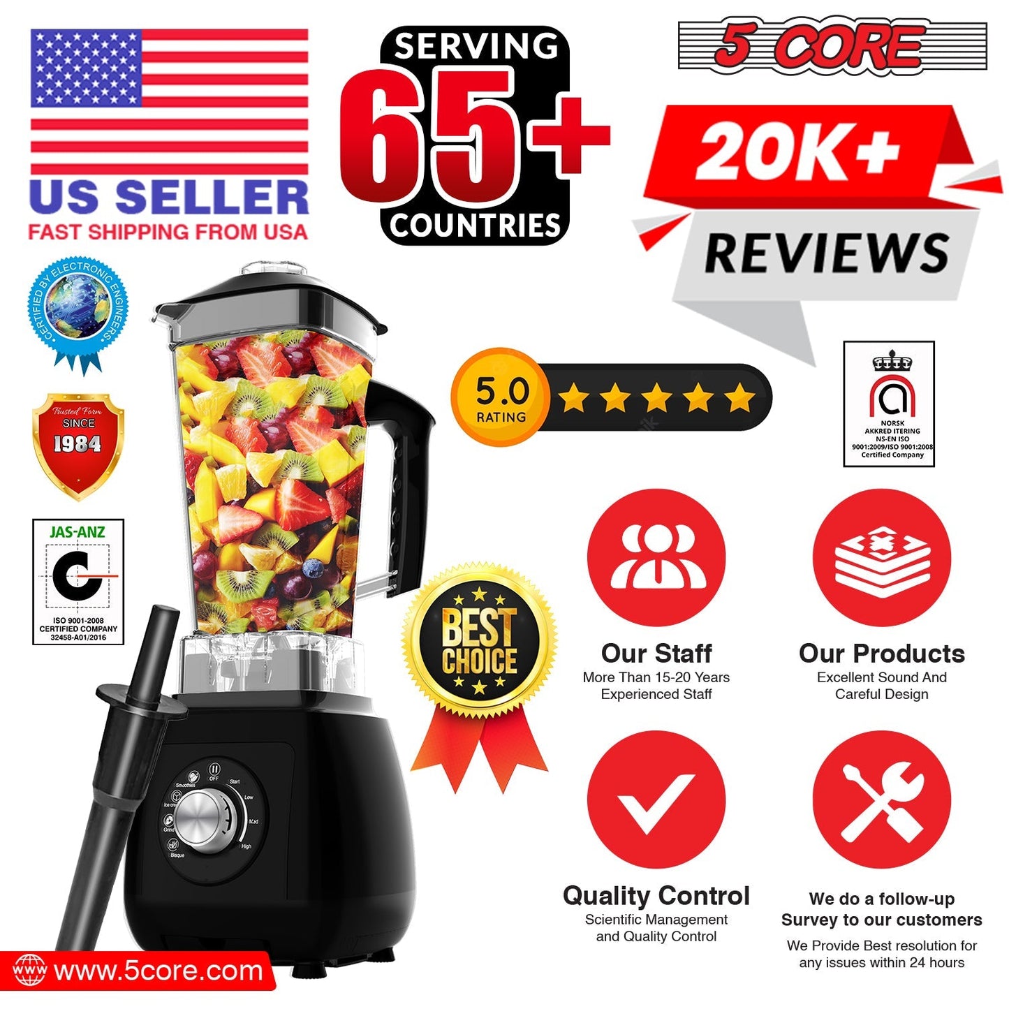 5Core Juicer Blender Machines 2000W High-Speed Countertop Kitvhen