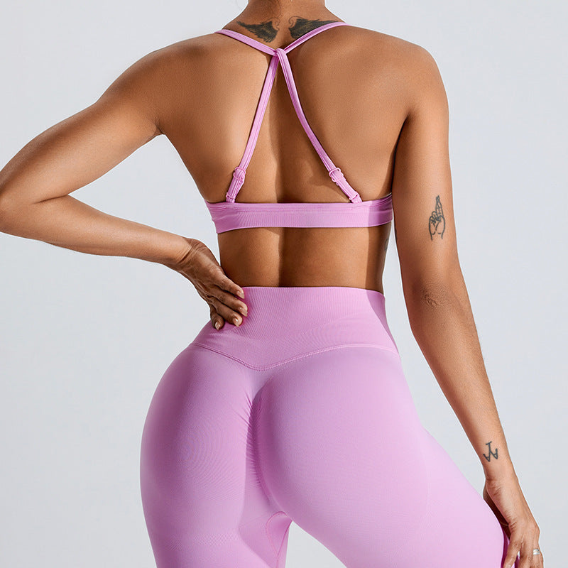 Seamless Strappy Yoga Bra - Nylon Blend Sports Bra Light Support
