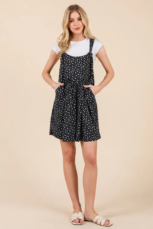 BOMBOM Floral Print Overalls with Pockets