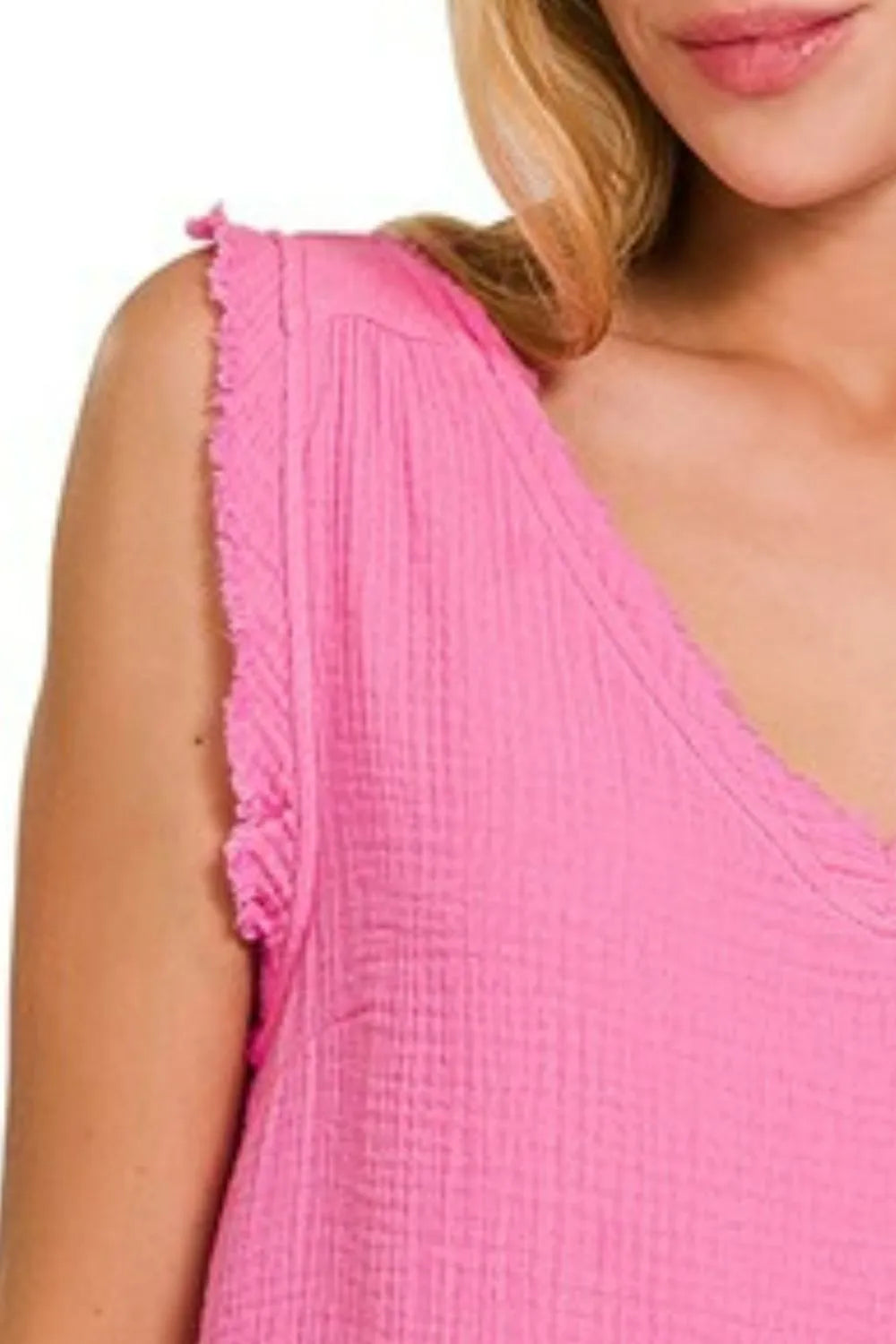 Zenana Double Gauze Raw Edge V-Neck Tank