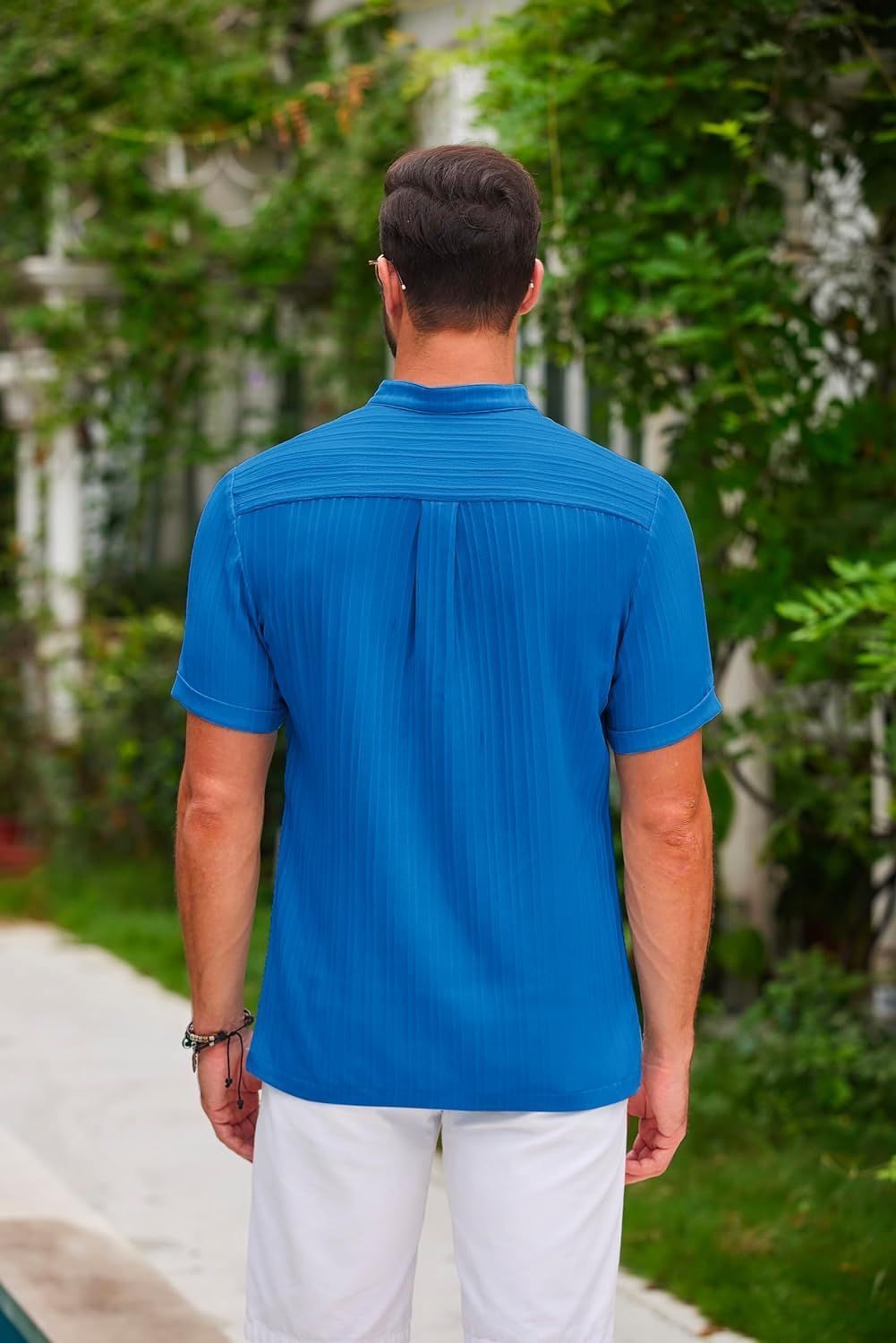 Lightweight Stripe Stand Collar Polo Shirt - Acetate Polyester