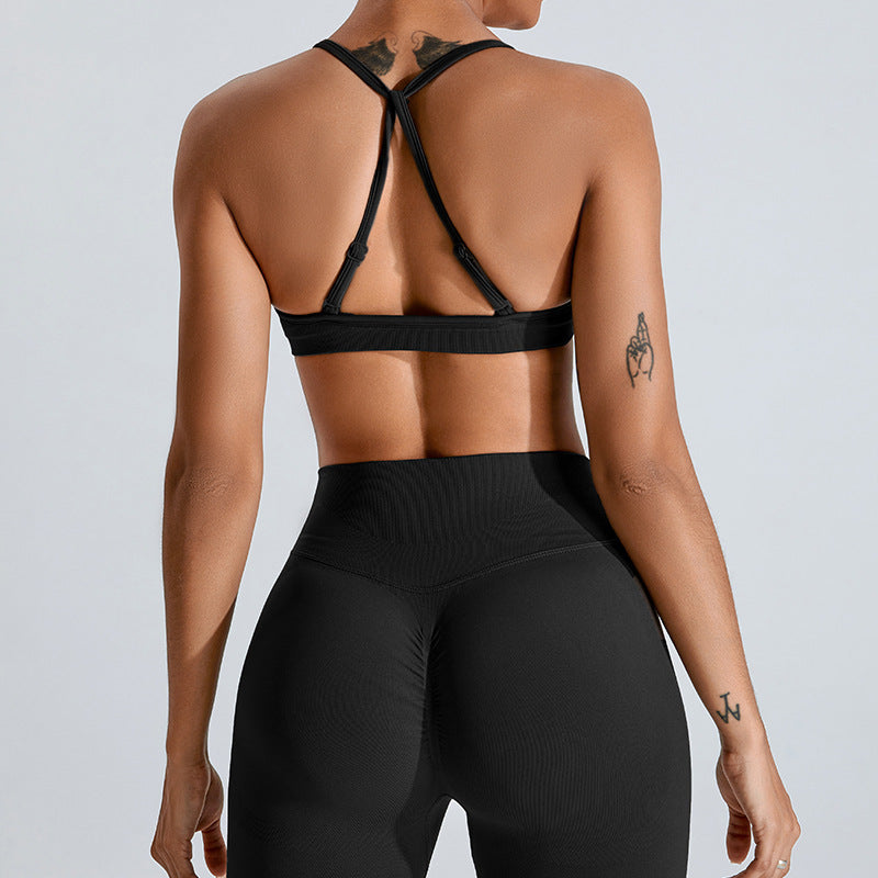 Seamless Strappy Yoga Bra - Nylon Blend Sports Bra Light Support