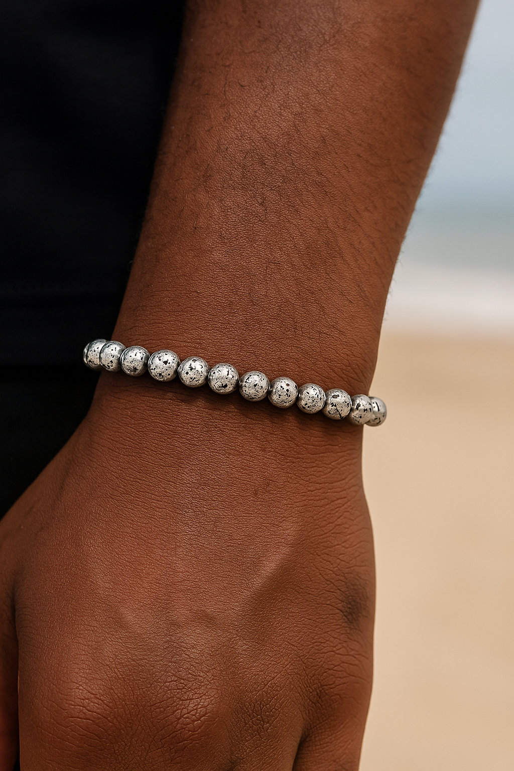 Silver Lava Rock Bracelet – Grounding Energy with Bold Metallic Style (6mm or 8mm) for Medium to Large Wrists