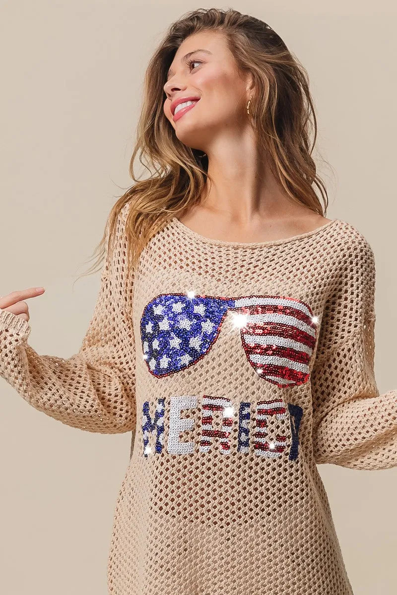 BiBi Sequin American Flag Sunglasses Knit