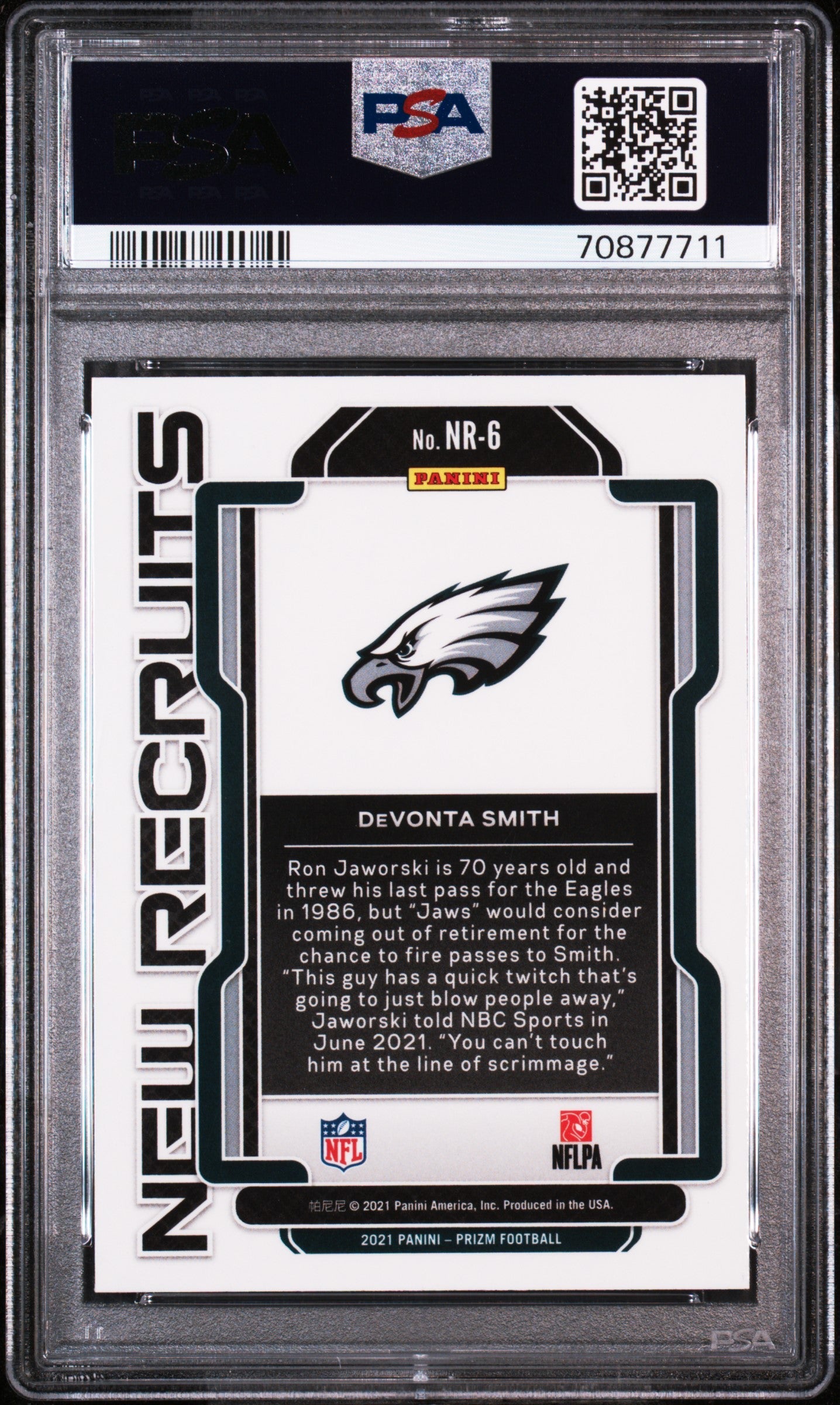 Graded 2021 Panini Prizm DeVonta Smith #NR6 New Recruits Rookie RC Football Card PSA 10 Gem Mint