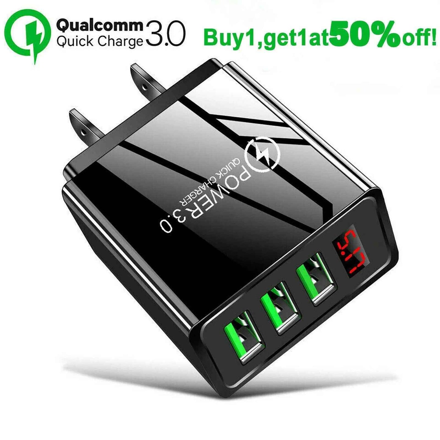 2 Pack! 3 Port LED Fast Quick Charge QC 3.0 USB Hub Display Wall Charger Adapter US Plug