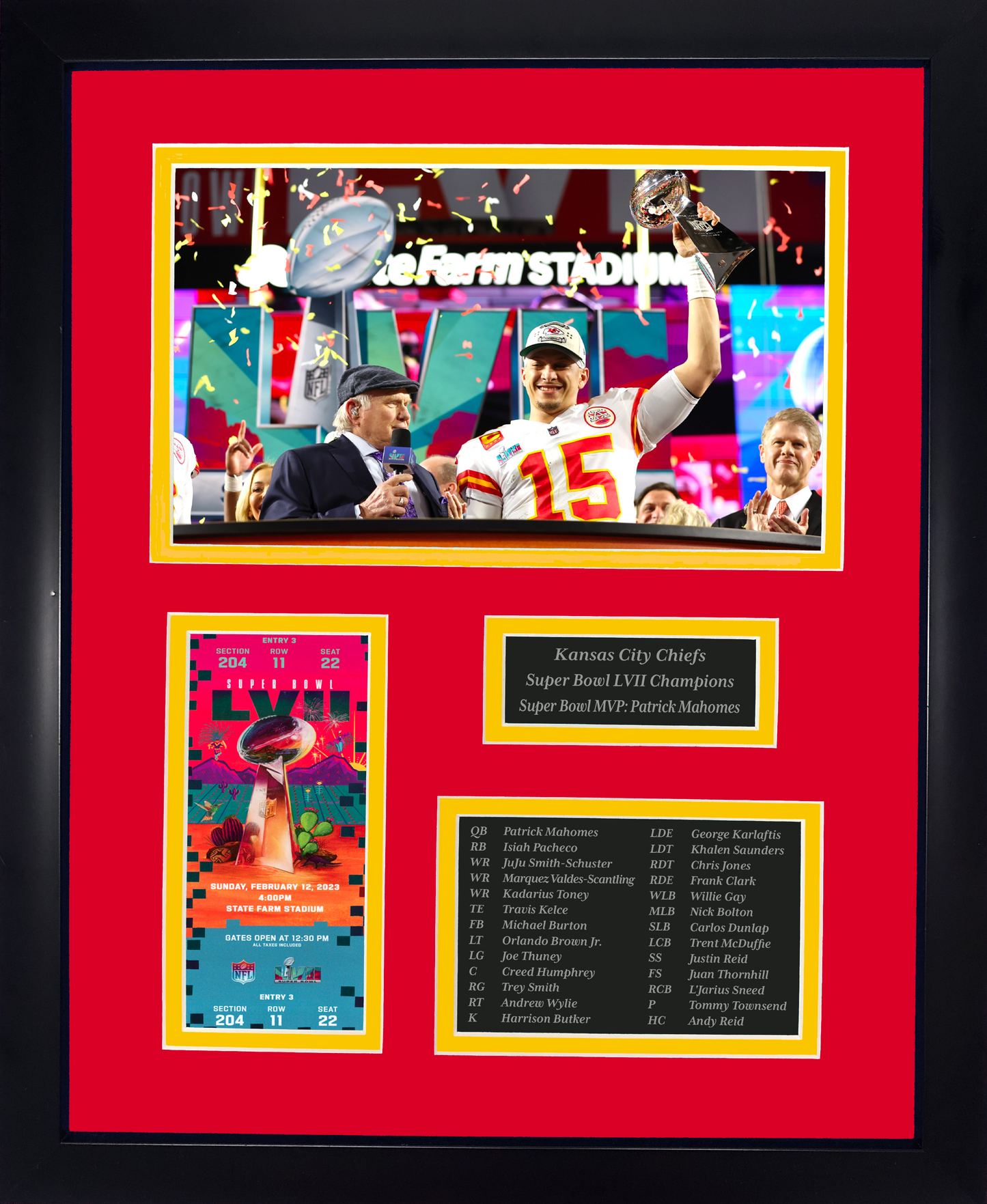 Framed Kansas City Chiefs Super Bowl LVII Champions Laser Engraved Commemorative Ticket Collage 12 x15 Football Photo