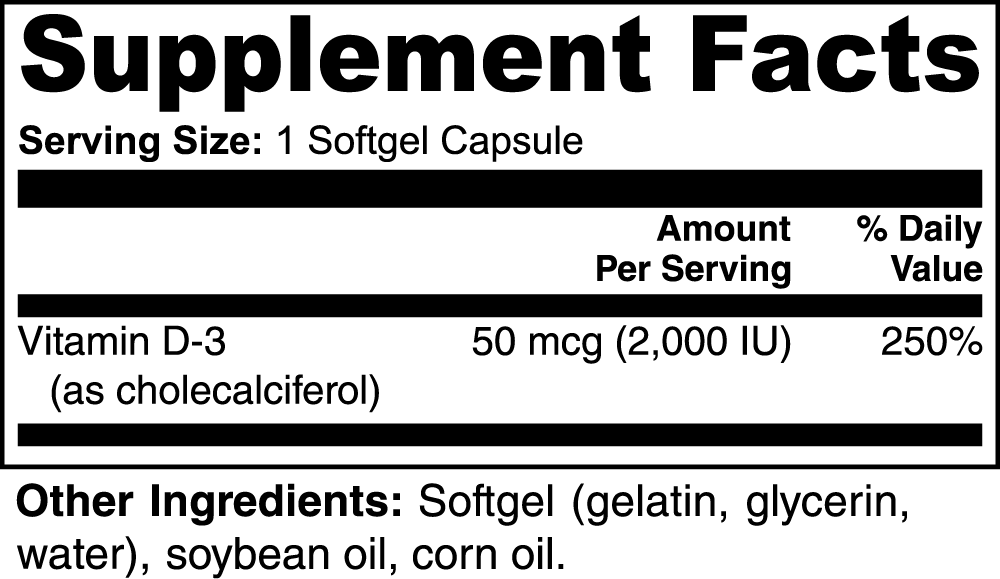 Vitamin D3 2000 IU - Plant-Based, Vegan, Non-GMO Supplement