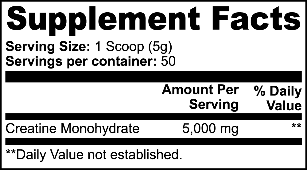 Pure Creatine Monohydrate Powder - Unflavored 250g USA Made