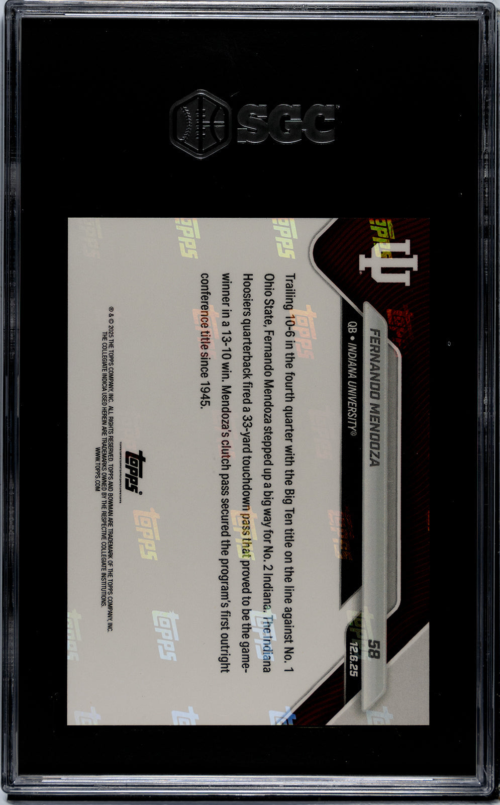 Graded 2025 Topps Bowman U Now Fernando Mendoza #58 Rookie RC Football Card SGC 8 Near Mint