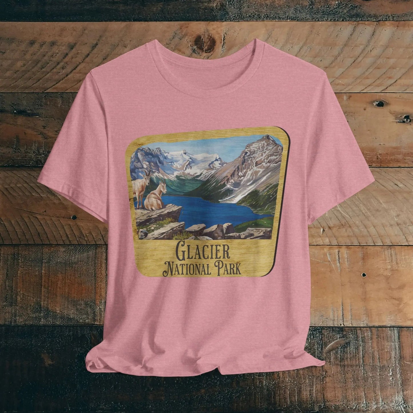Glacier National Park Unisex Fit Short Sleeve T-Shirt Wood Sign