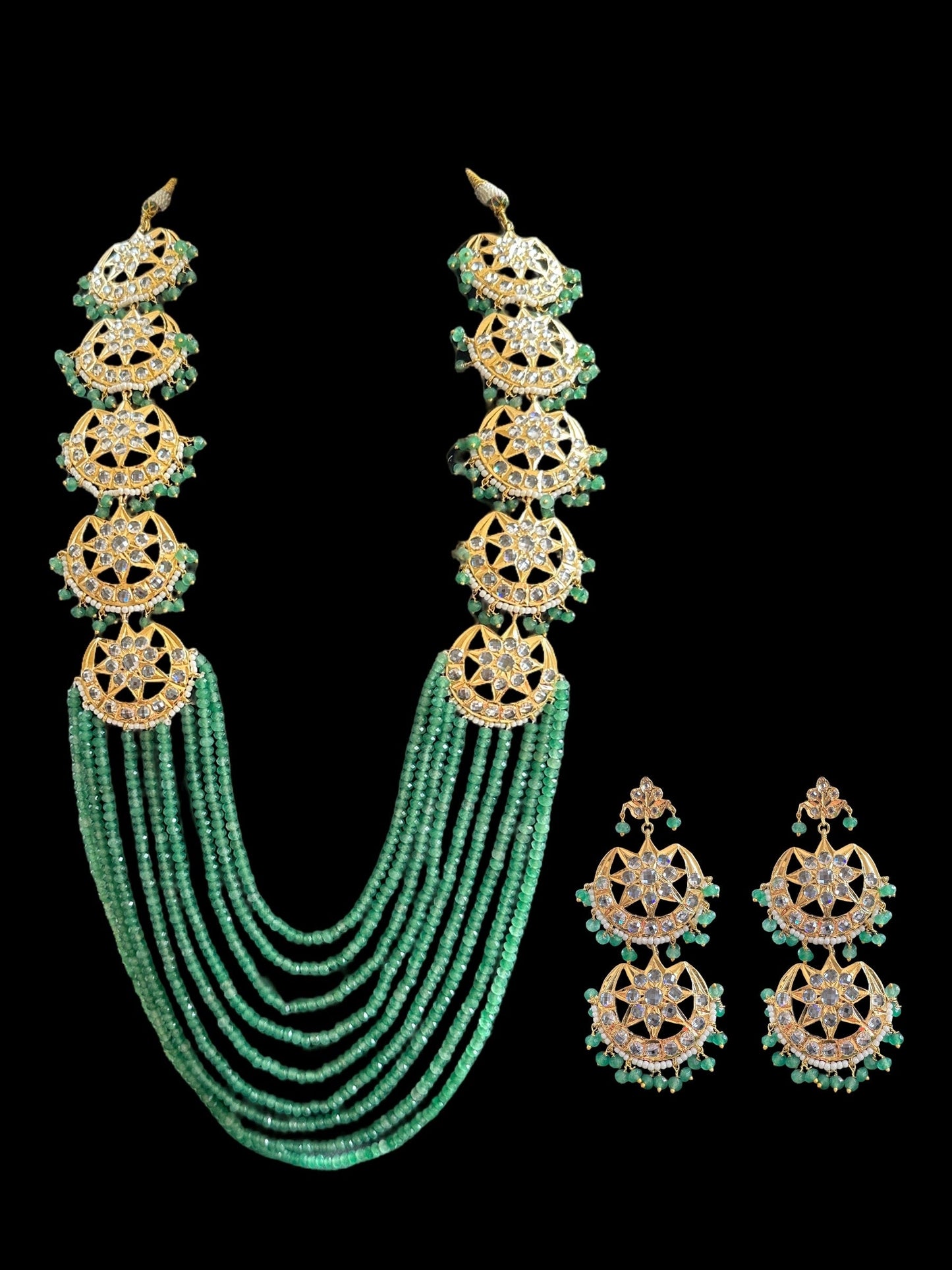 DLN45 Darika Multi brooch necklace set in light green beads ( READY TO SHIP )