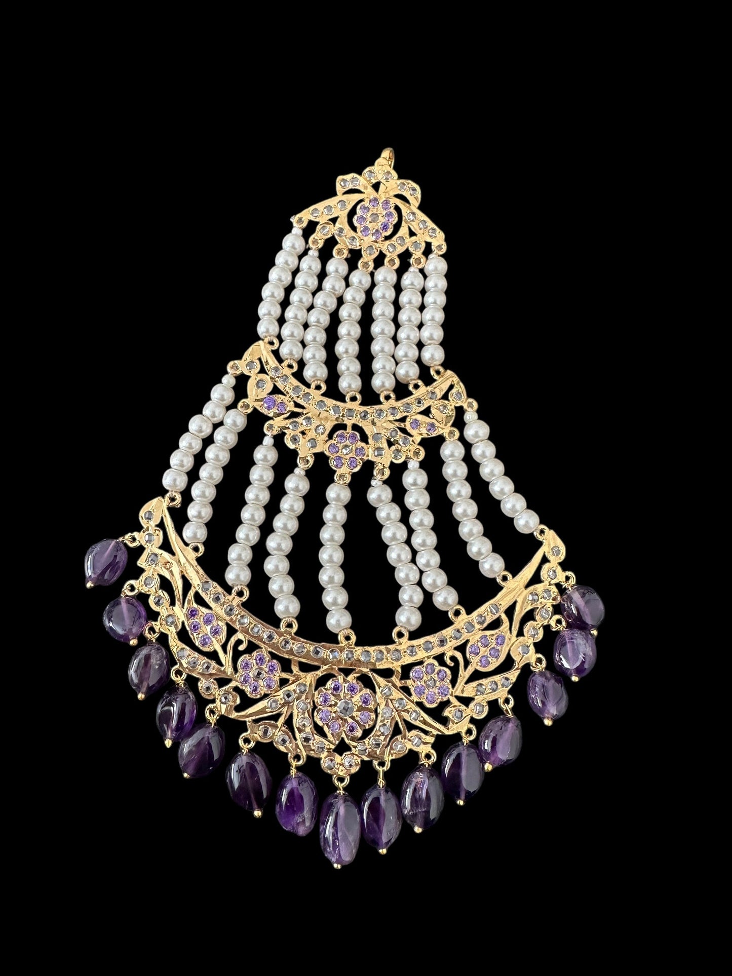 DJHR122 Insia Hyderabadi jhoomar in amethyst / purple beads ( READY TO SHIP )