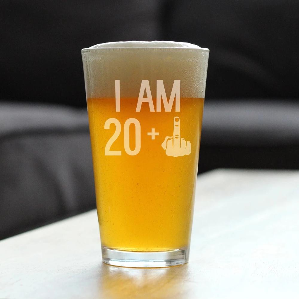 20 + 1 Middle Finger - 16 oz Pint Glass for Beer - Funny 21st Birthday Gifts for Men Turning 21