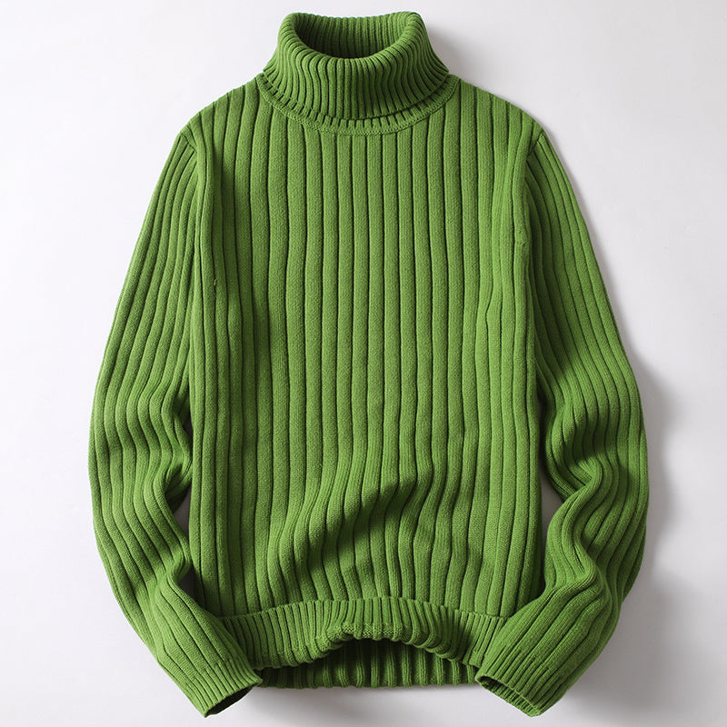 Ribbed Turtleneck Sweater - Blue Knit Slim Fit Winter Pullover