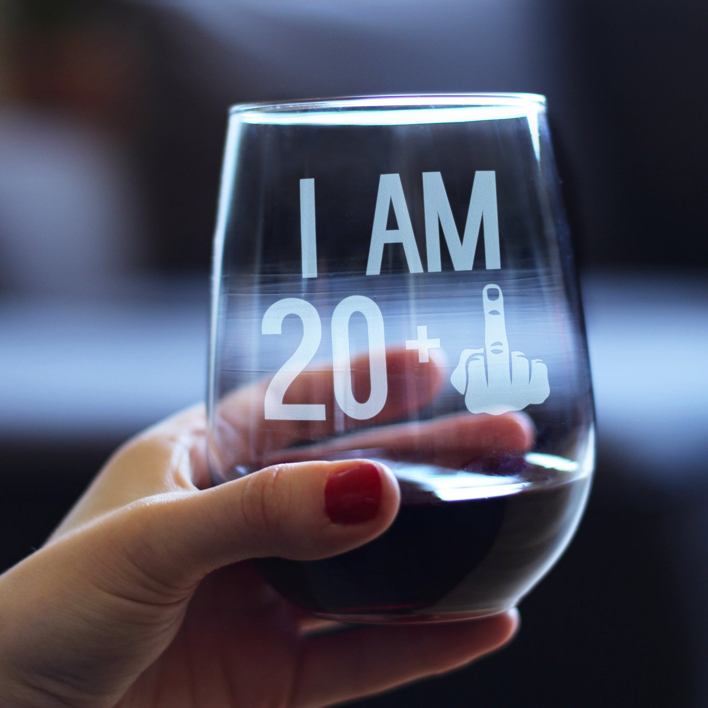 20 + 1 Middle Finger - 21st Birthday Stemless Wine Glass for Women & Men - Cute Funny Bday Glasses for Friends Turning 21