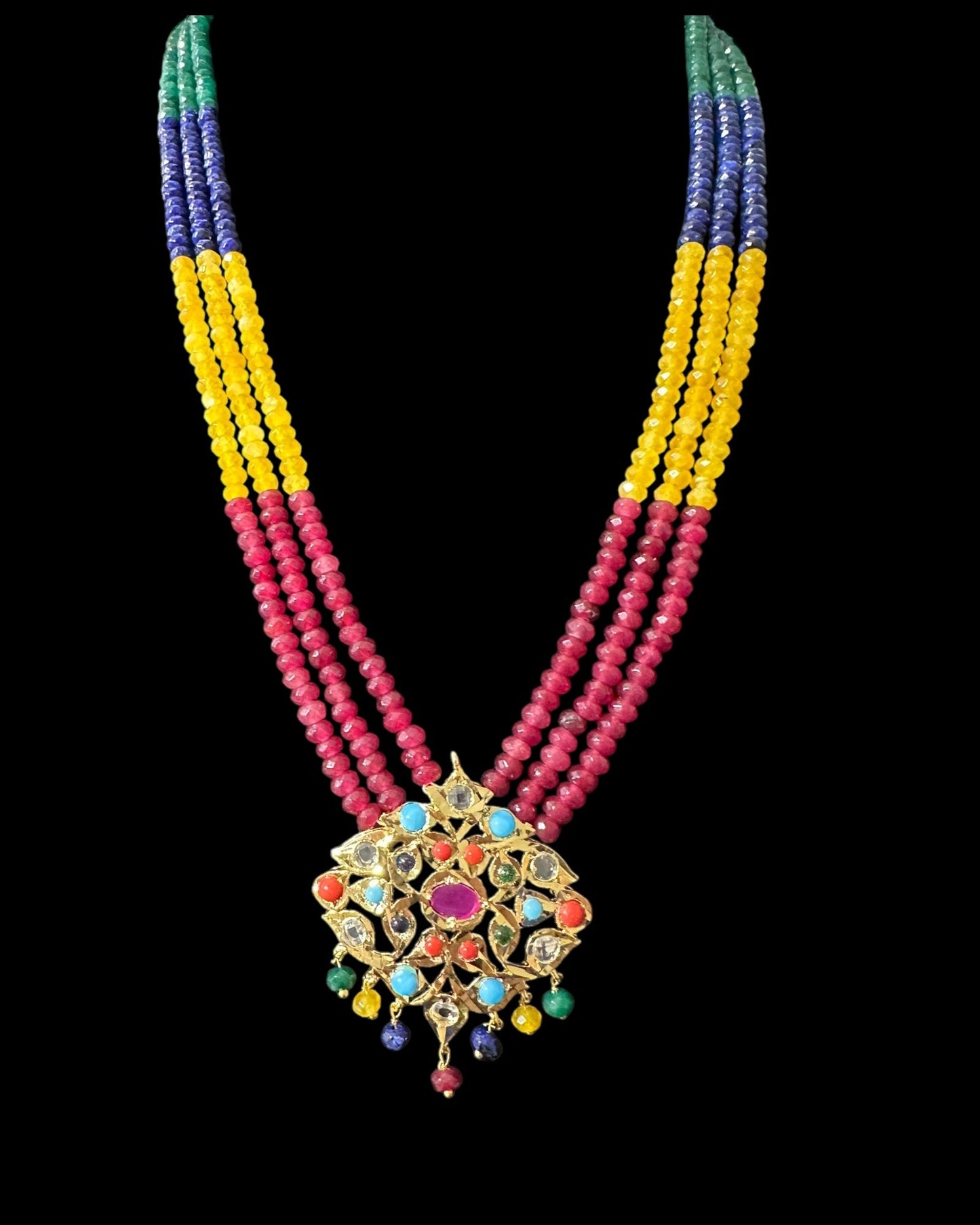 NS214 Meeraj necklace set ( navratan ) ( READY TO SHIP )