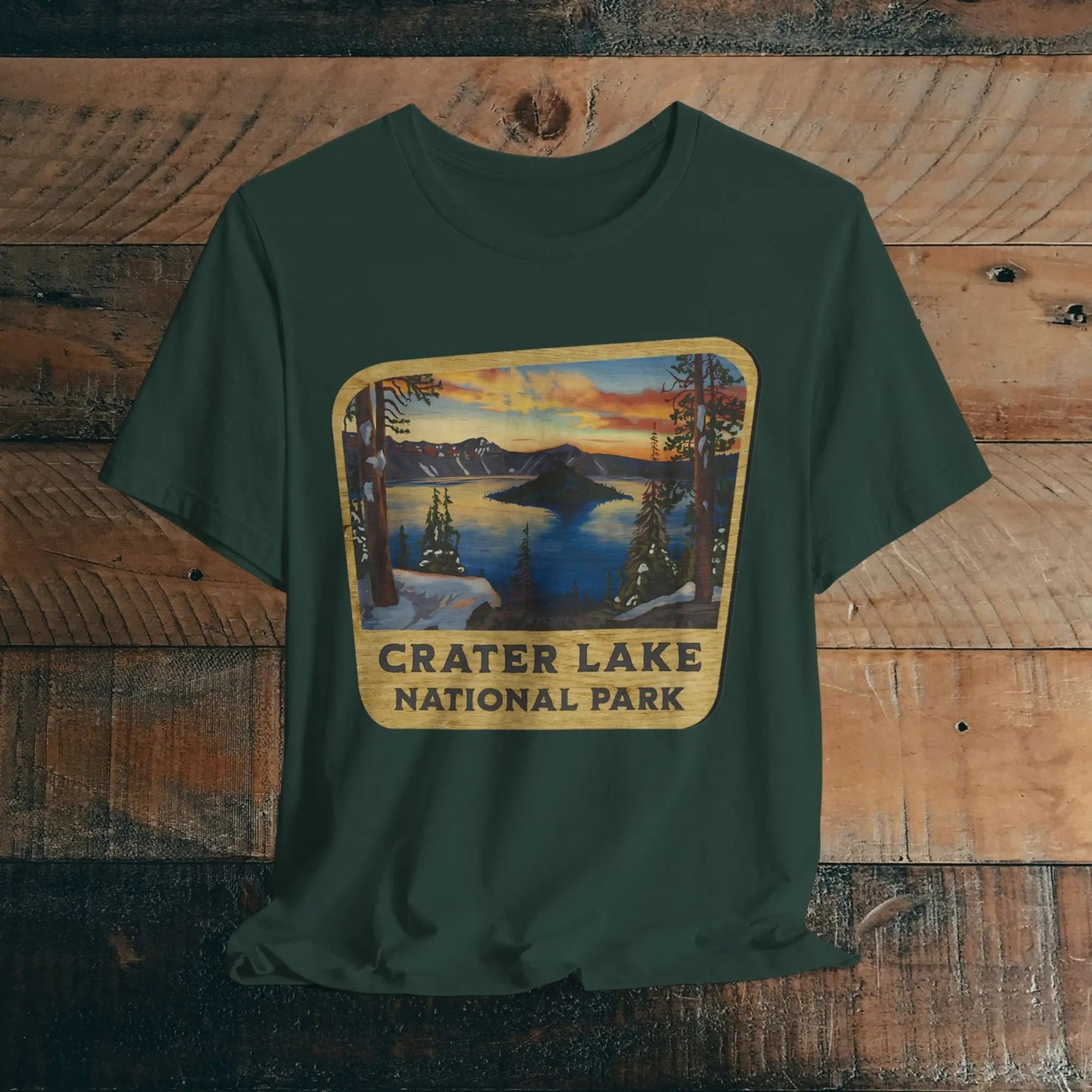 Crater Lake National Park Unisex Fit Short Sleeve T-Shirt Wood Sign