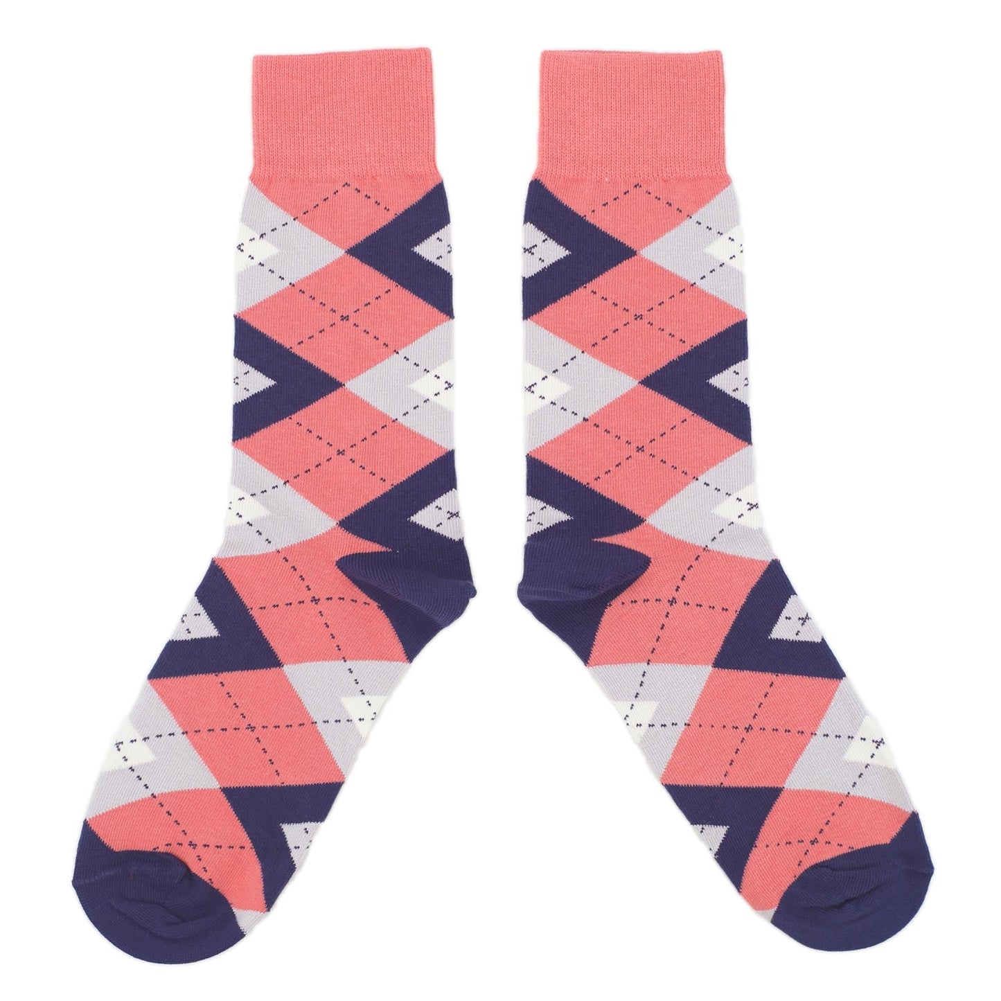 Coral Navy Argyle Wedding Groomsmen Men's Dress Socks with Matching Bow Tie
