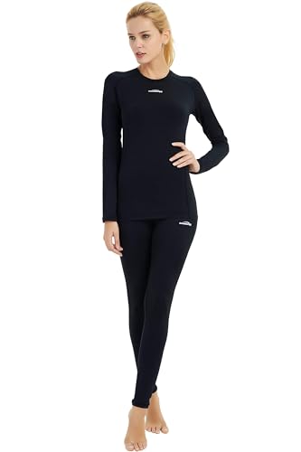 COOLOMG Women Thermal Pants Cold Weather Baselayer Leggings Fleece-Lined Compression Pants Winter Warm Tights Black S