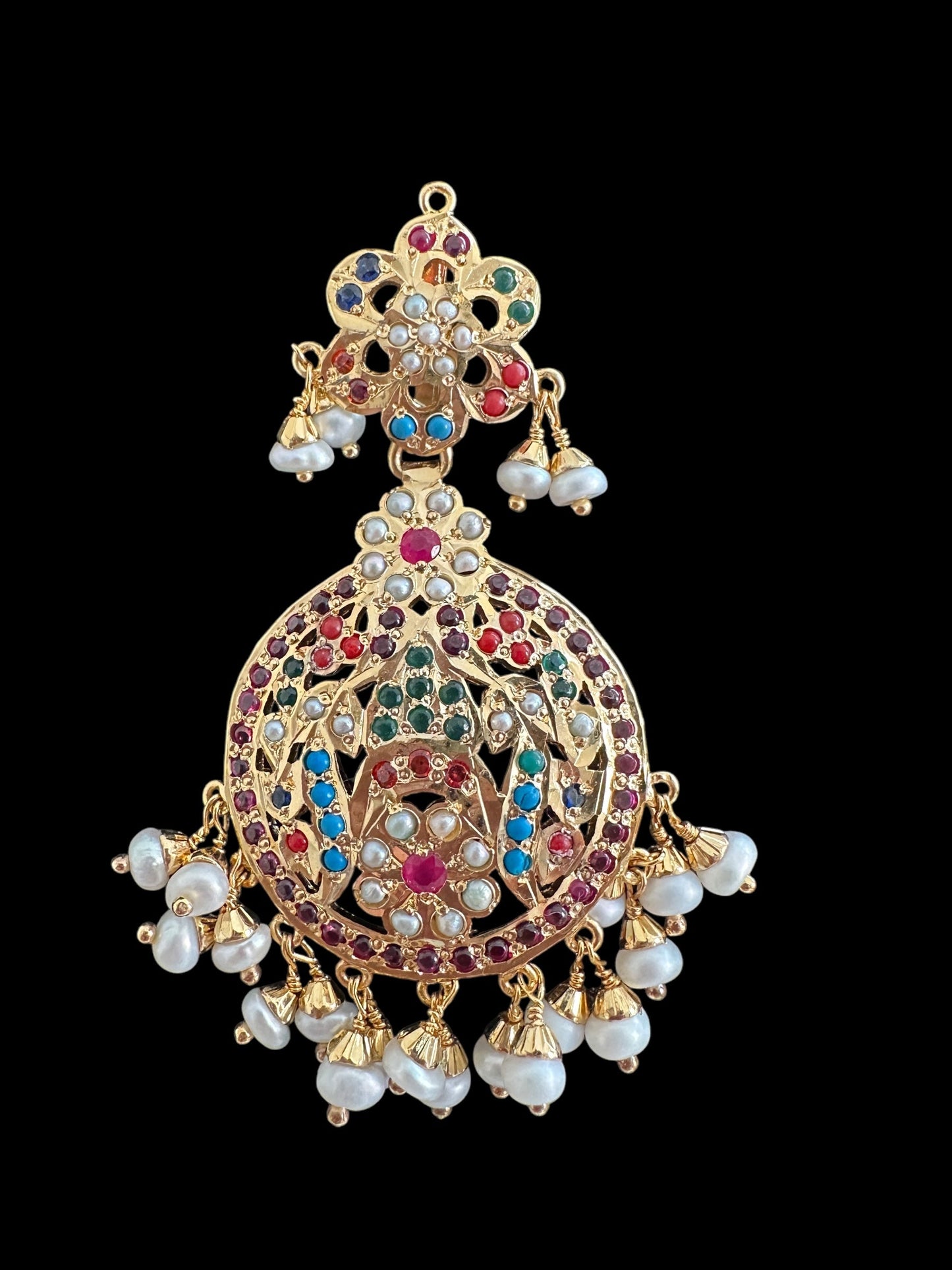 Navratan chandbali earrings in gold plated silver ( READY TO SHIP )