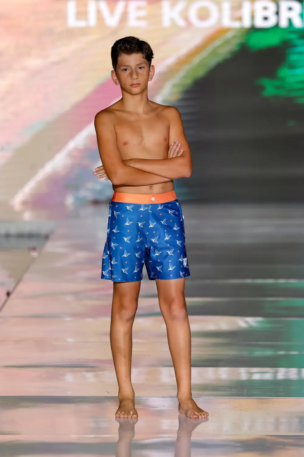 Kids Matching Swim Trunks | Kolibri Monogram in Deep Ocean