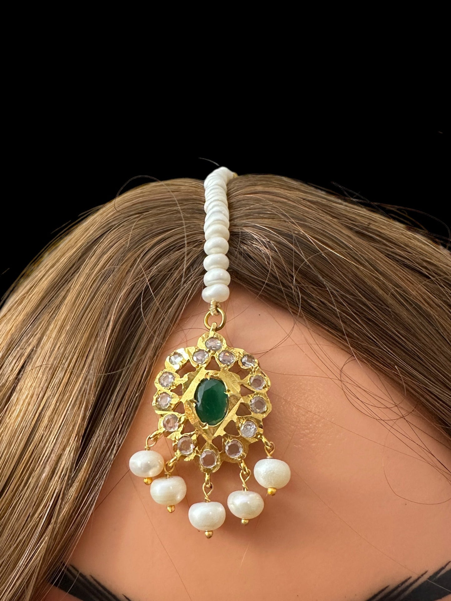 DJTK305  tika in fresh water pearls  - Green ( READY TO SHIP )