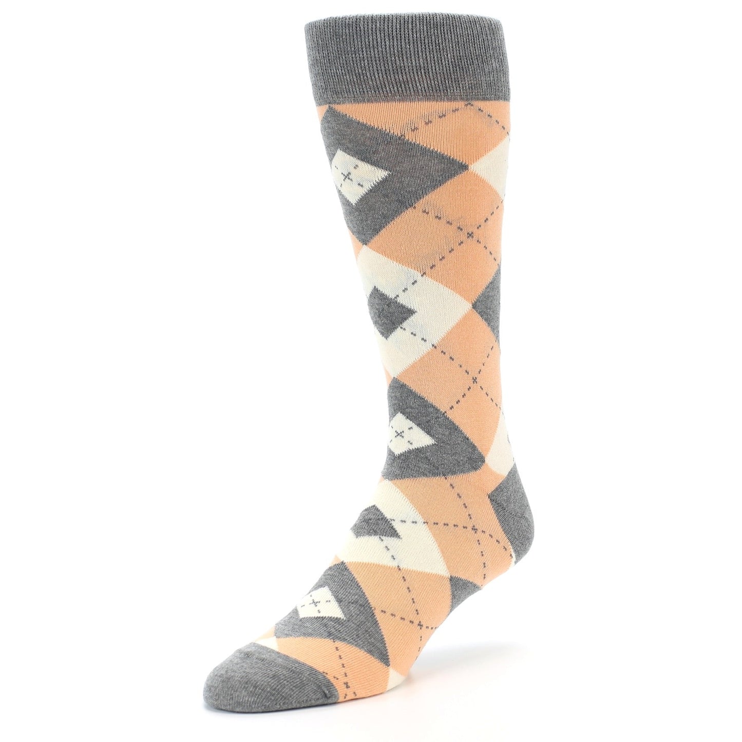 Peach Gray Argyle Wedding Groomsmen Men’s Dress Socks