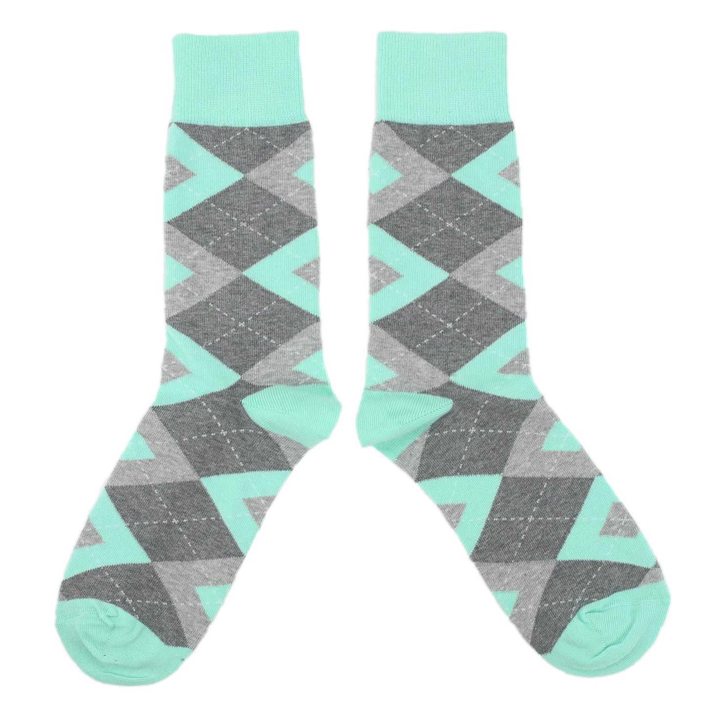 Mint Gray Argyle Wedding Groomsmen Men's Dress Socks with Matching Necktie