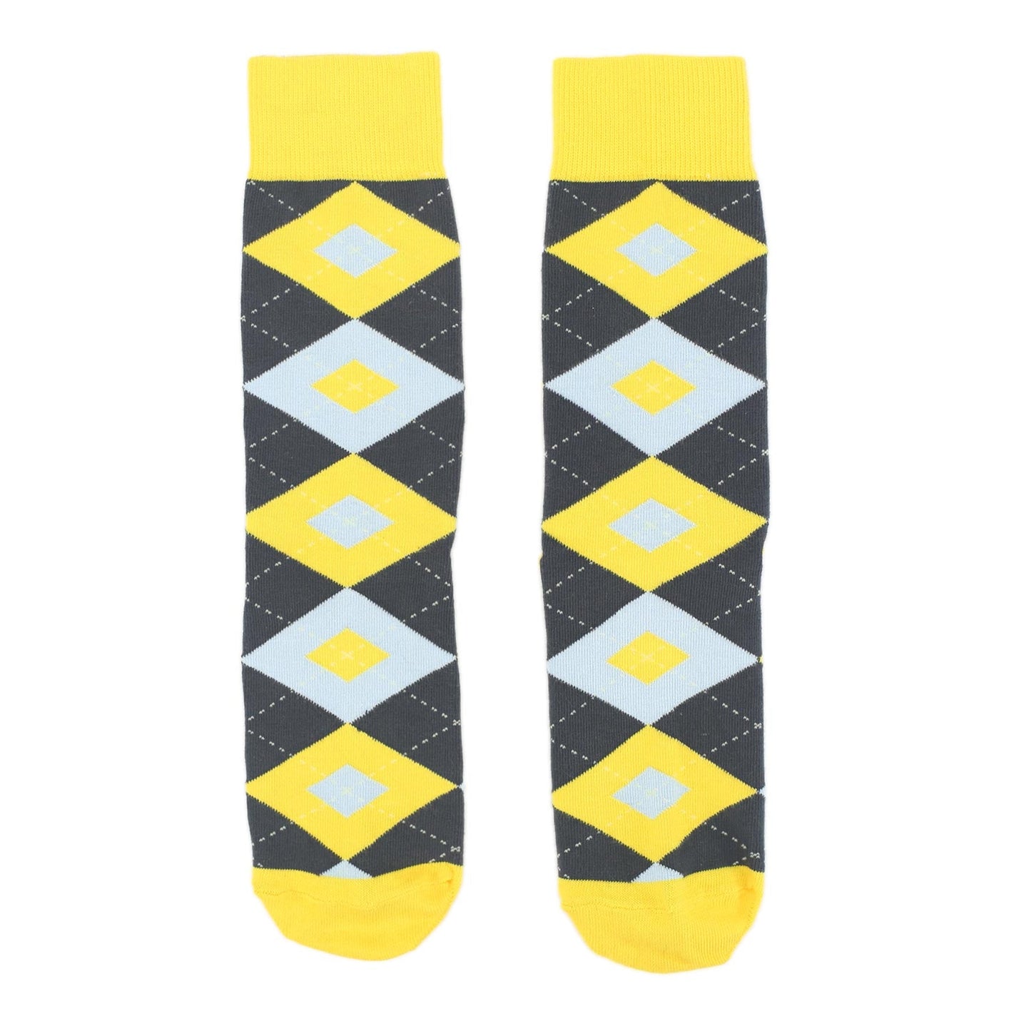 Golden Yellow Gray Light Blue Argyle Men’s Dress Socks