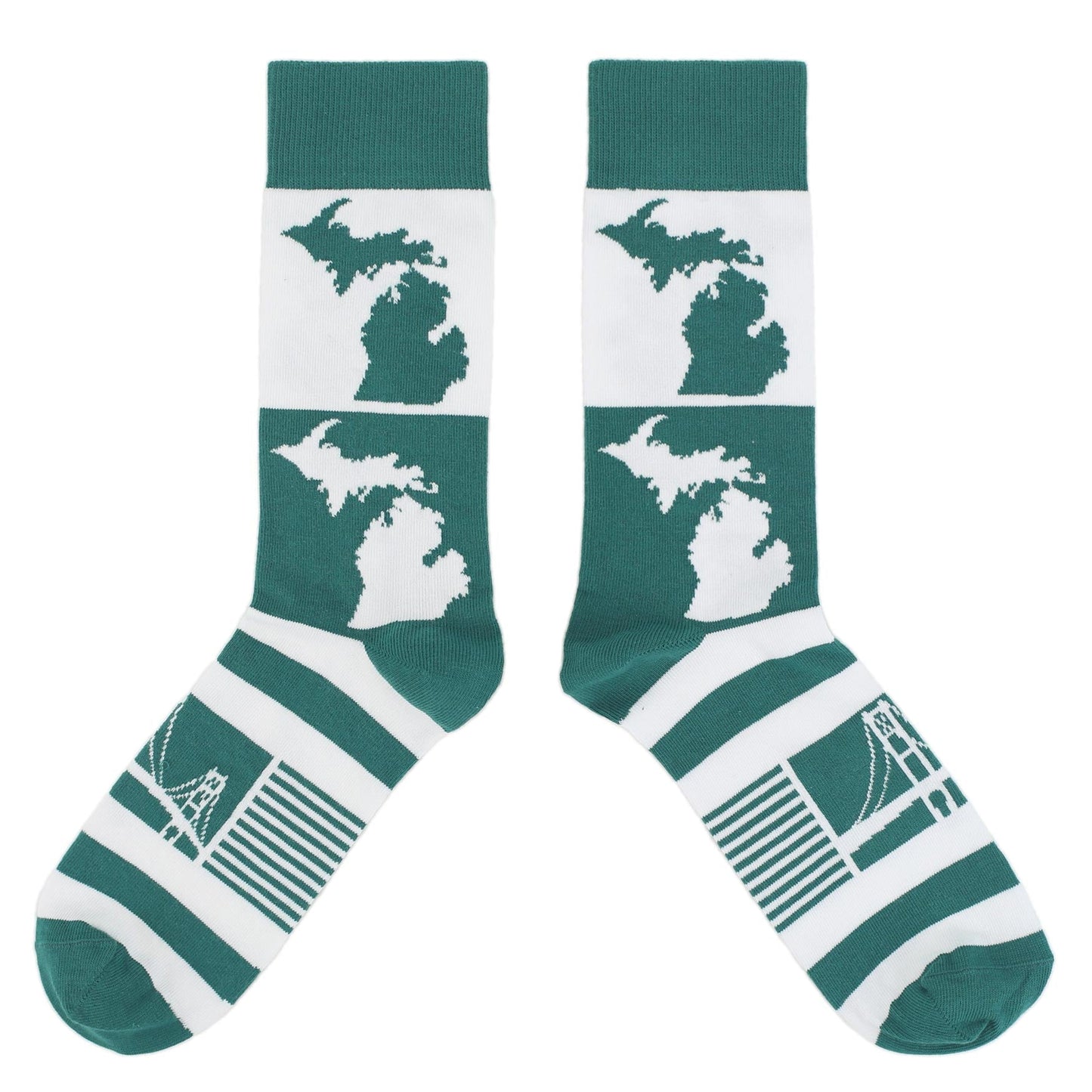 Green White Michigan Socks - Men's Novelty Dress Socks