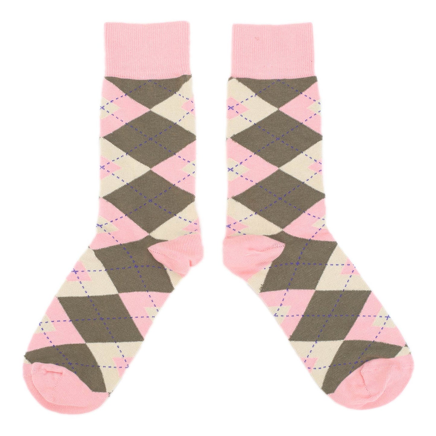 Pink Brown Tan Argyle Wedding Groomsmen Men’s Dress Socks