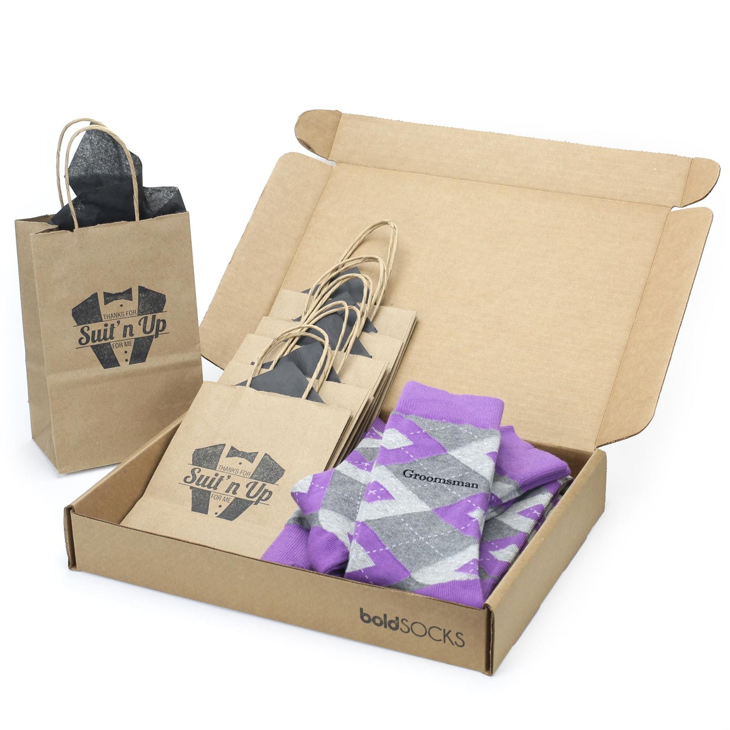 Customizable Groomsmen Gift Set Wisteria Purple Gray Argyle Men’s Dress Socks