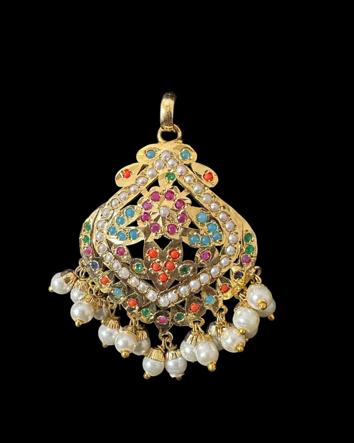 PS545 Ayeza jadau navratan pendant set ( SHIPS IN 3 WEEKS )