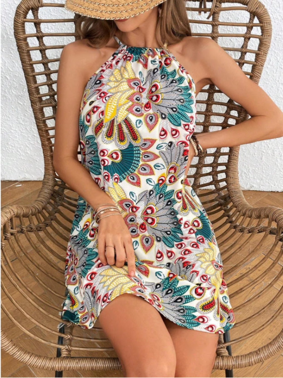 Printed Grecian Neck Mini Dress