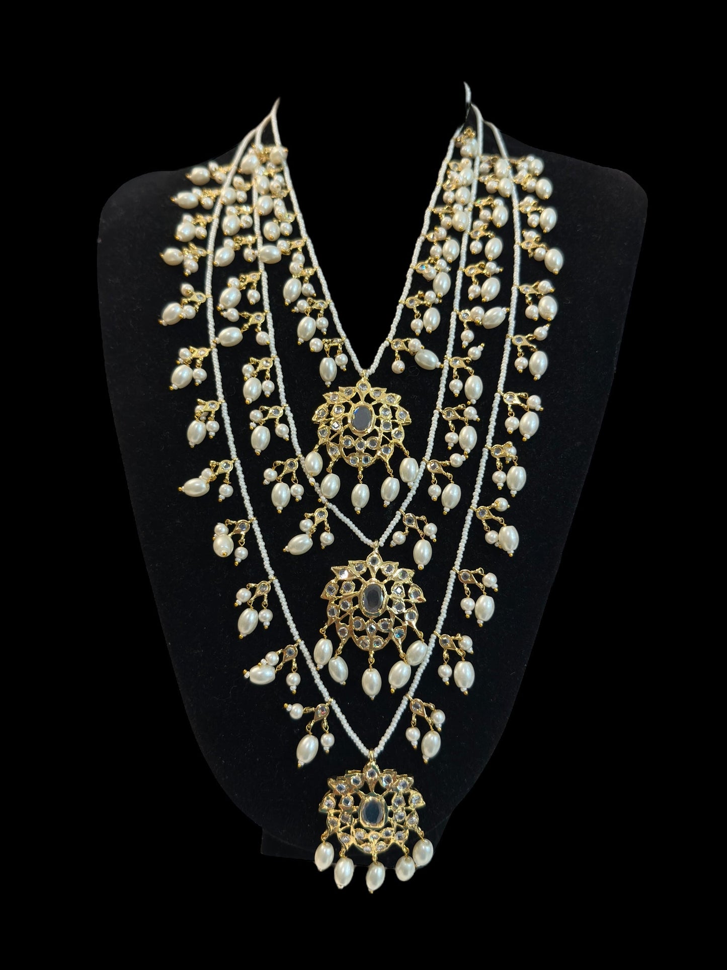 SAT104 Farmana three layer Hyderabadi necklace in pearls ( READY TO SHIP )