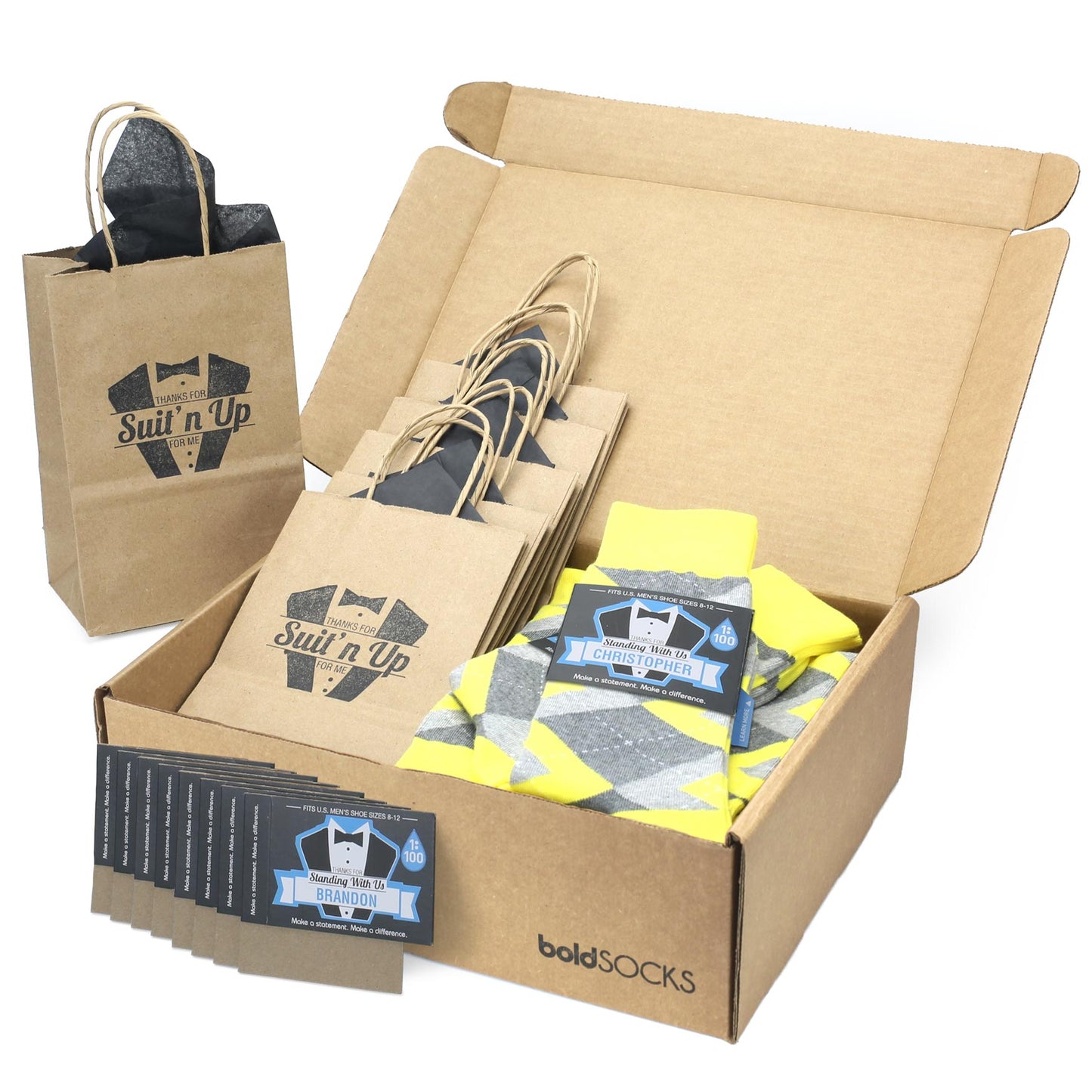 Customizable Groomsmen Gift Set Lemon Yellow Gray Argyle Men’s Dress Socks
