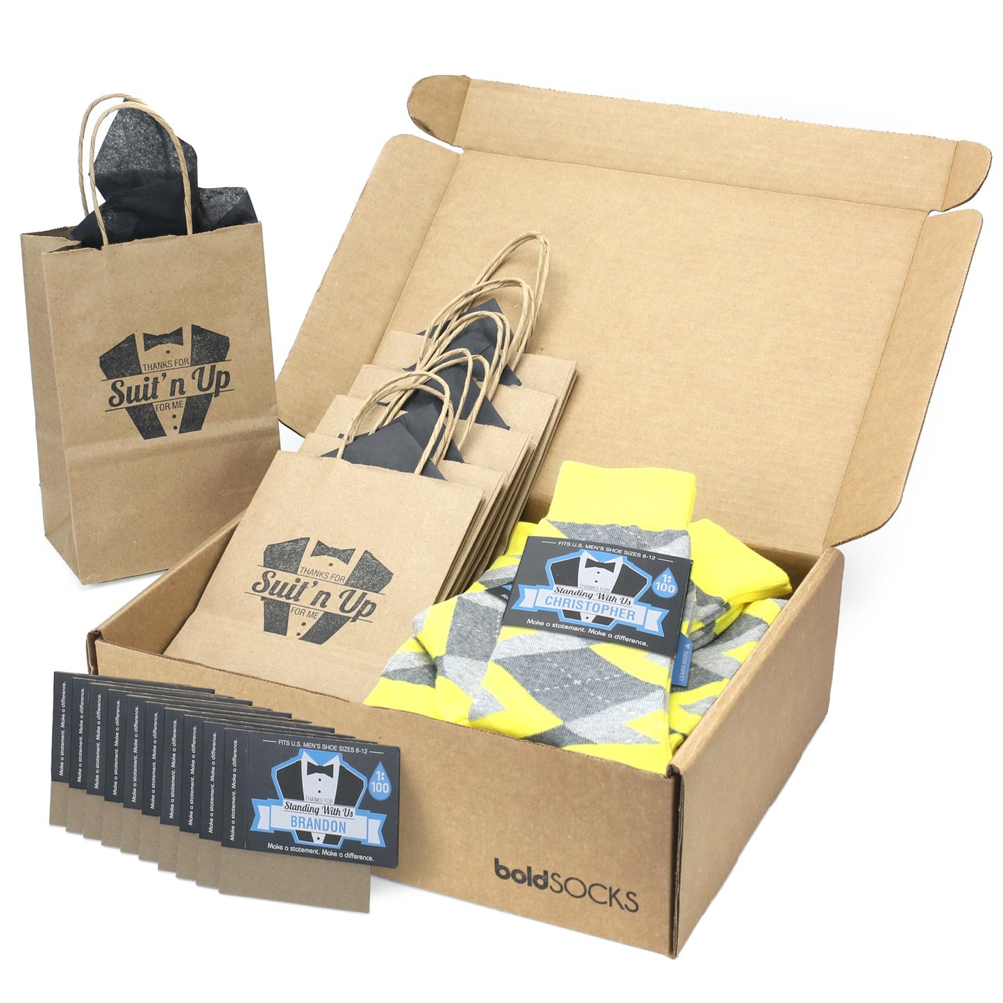 Customizable Groomsmen Gift Set Lemon Yellow Gray Argyle Men’s Dress Socks