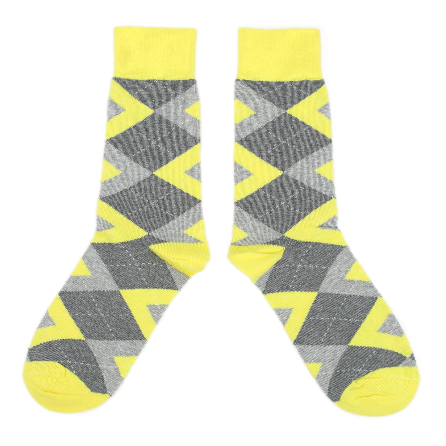 Lemon Yellow Gray Argyle Wedding Groomsmen Men’s Dress Socks