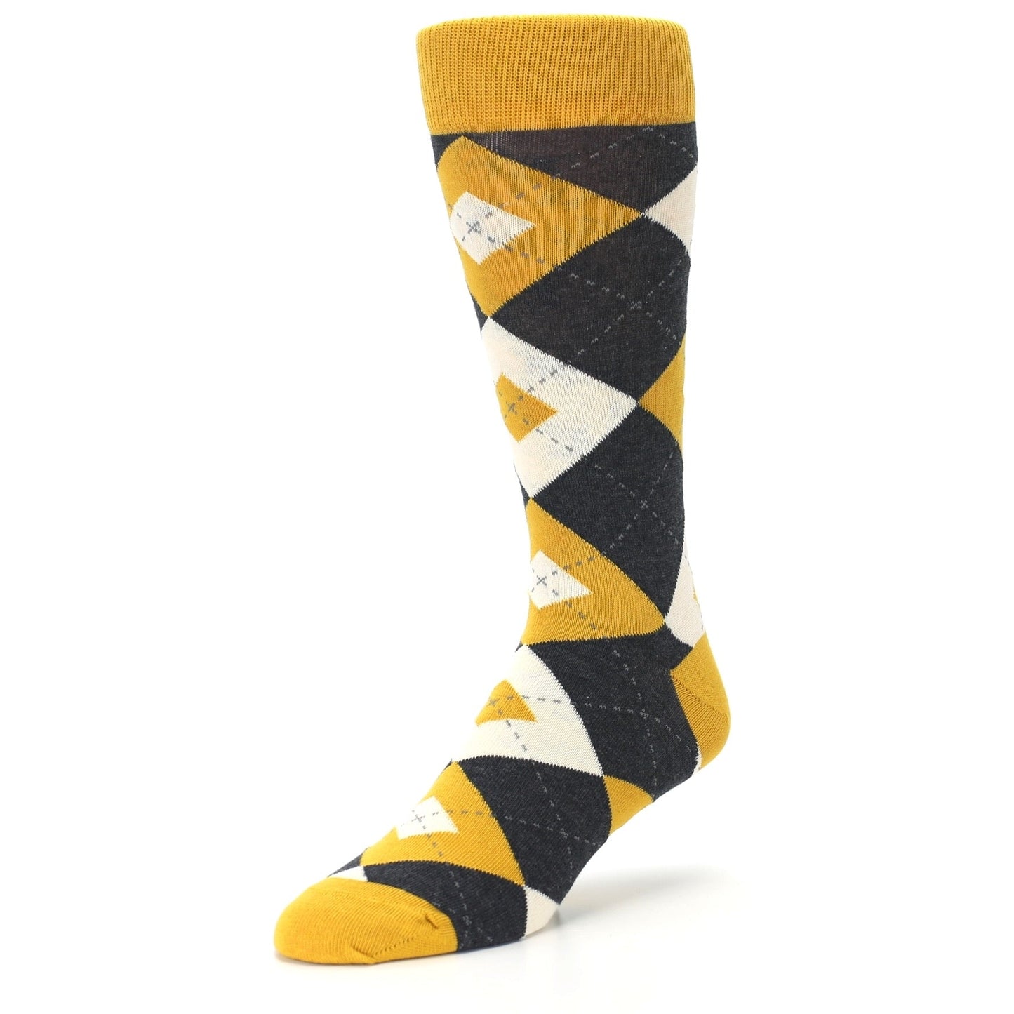 Mustard Yellow Grey Argyle Men's Dress Socks