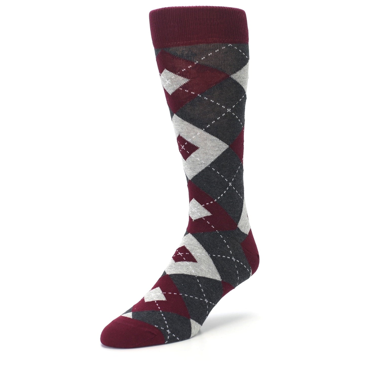 Wine Burgundy Grey Argyle Men's Dress Socks