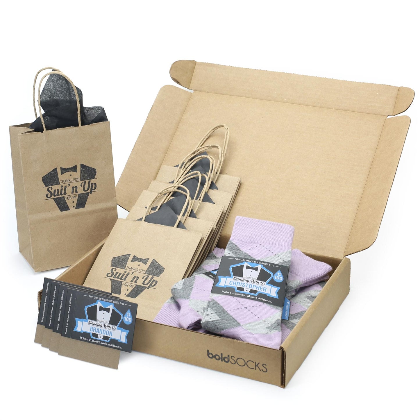 Customizable Groomsmen Gift Set Quartz Gray Argyle Men’s Dress Socks