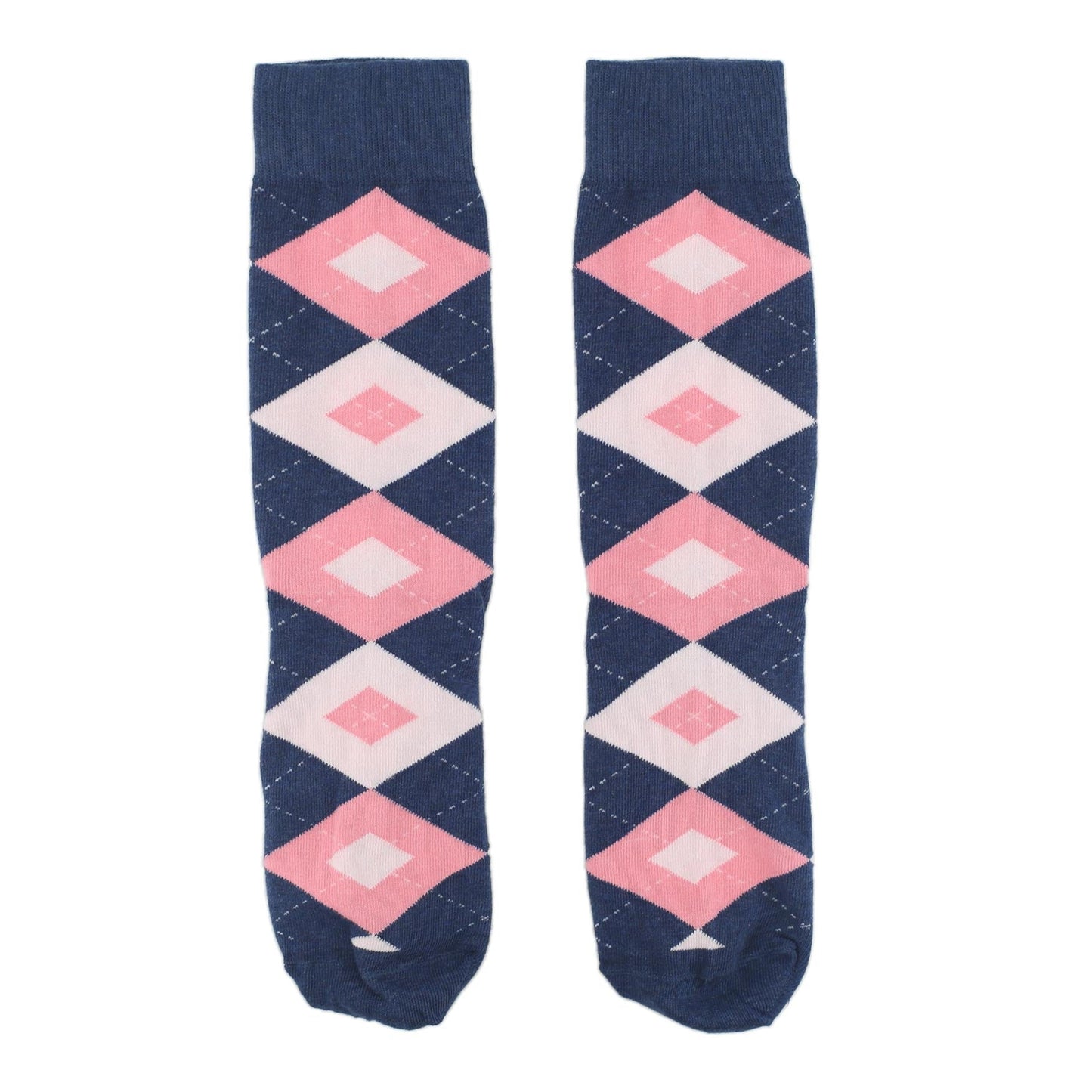 Flamingo Petal Pink Navy Argyle Wedding Groomsmen Men's Dress Socks with Matching Bow Tie
