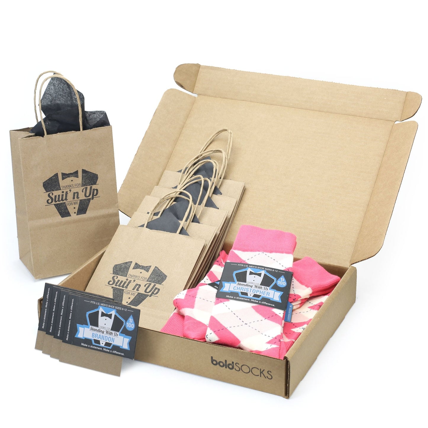 Customizable Groomsmen Gift Set Guava Bellini Pink Argyle Men’s Dress Socks