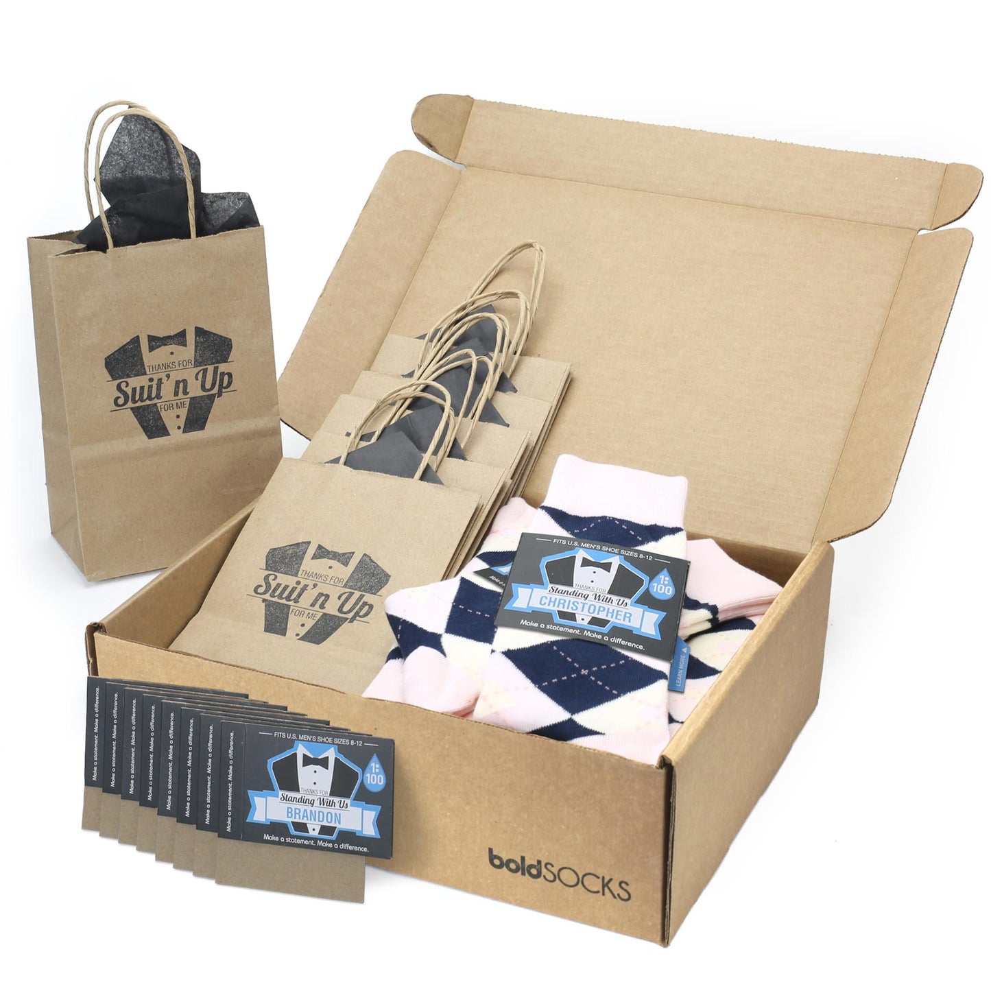 Customizable Groomsmen Gift Set Petal Pink Blush Navy Argyle Men’s Dress Socks