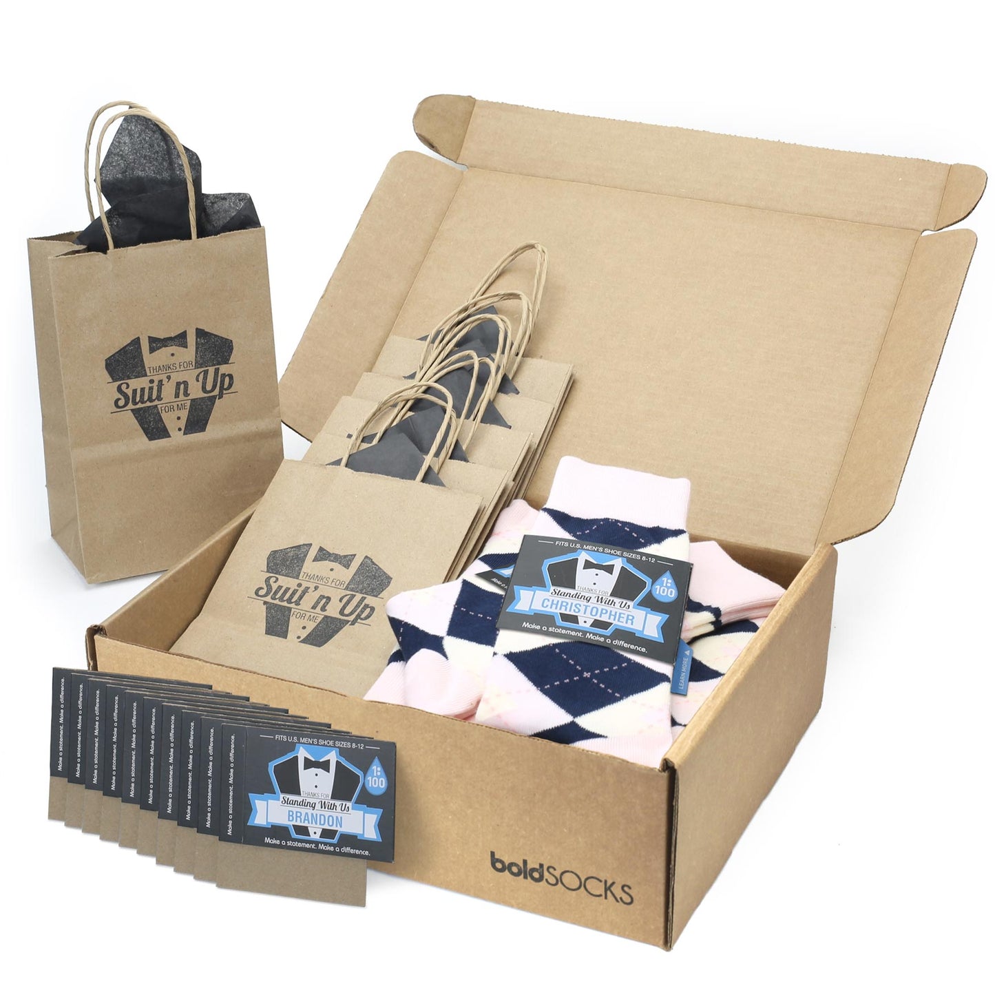 Customizable Groomsmen Gift Set Petal Pink Blush Navy Argyle Men’s Dress Socks