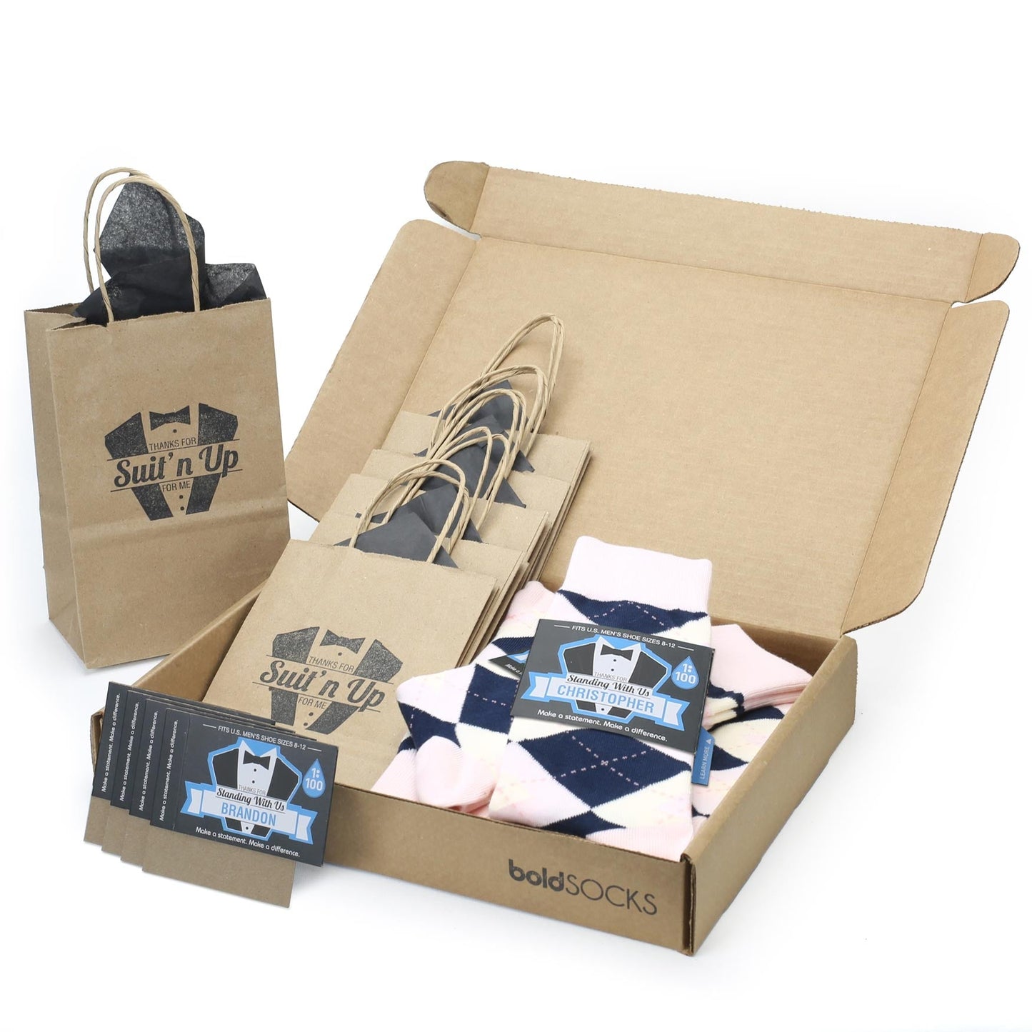 Customizable Groomsmen Gift Set Petal Pink Blush Navy Argyle Men’s Dress Socks