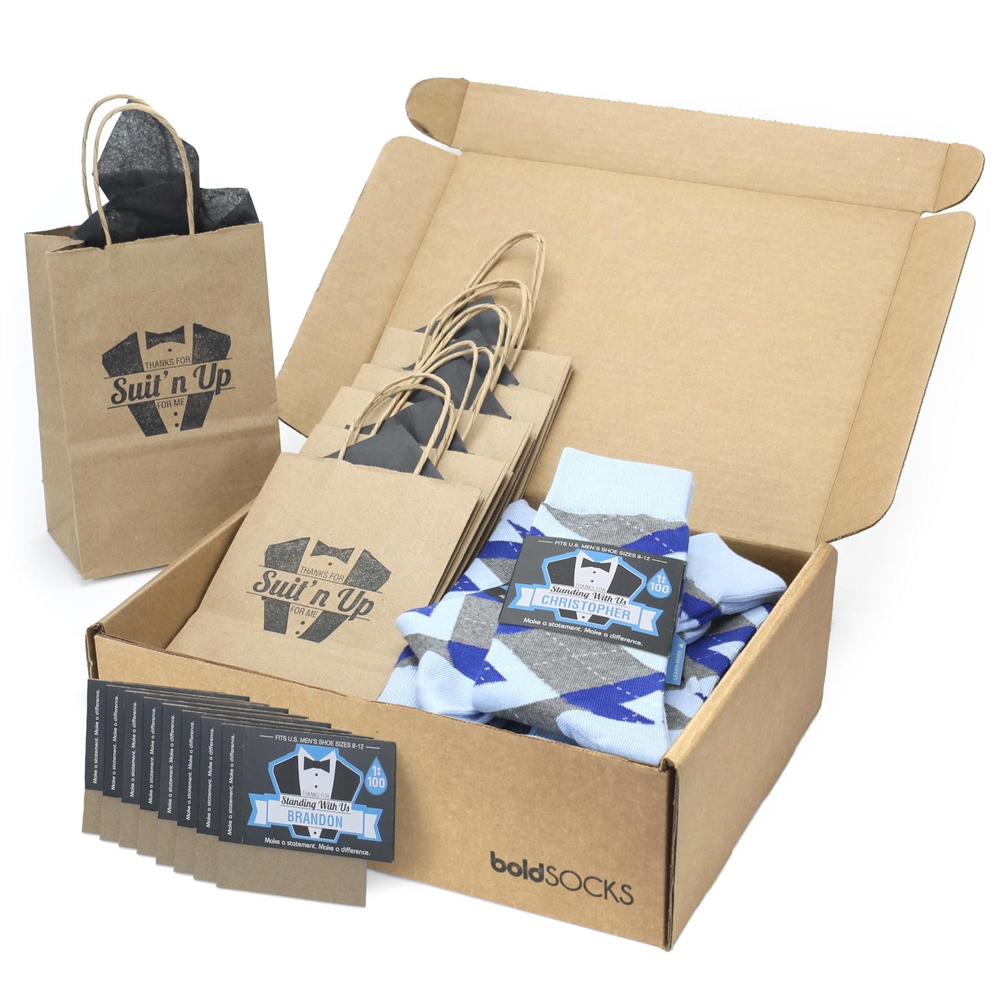 Customizable Groomsmen Kit Gift Set Blue Cobalt Gray Argyle Men’s Dress Socks