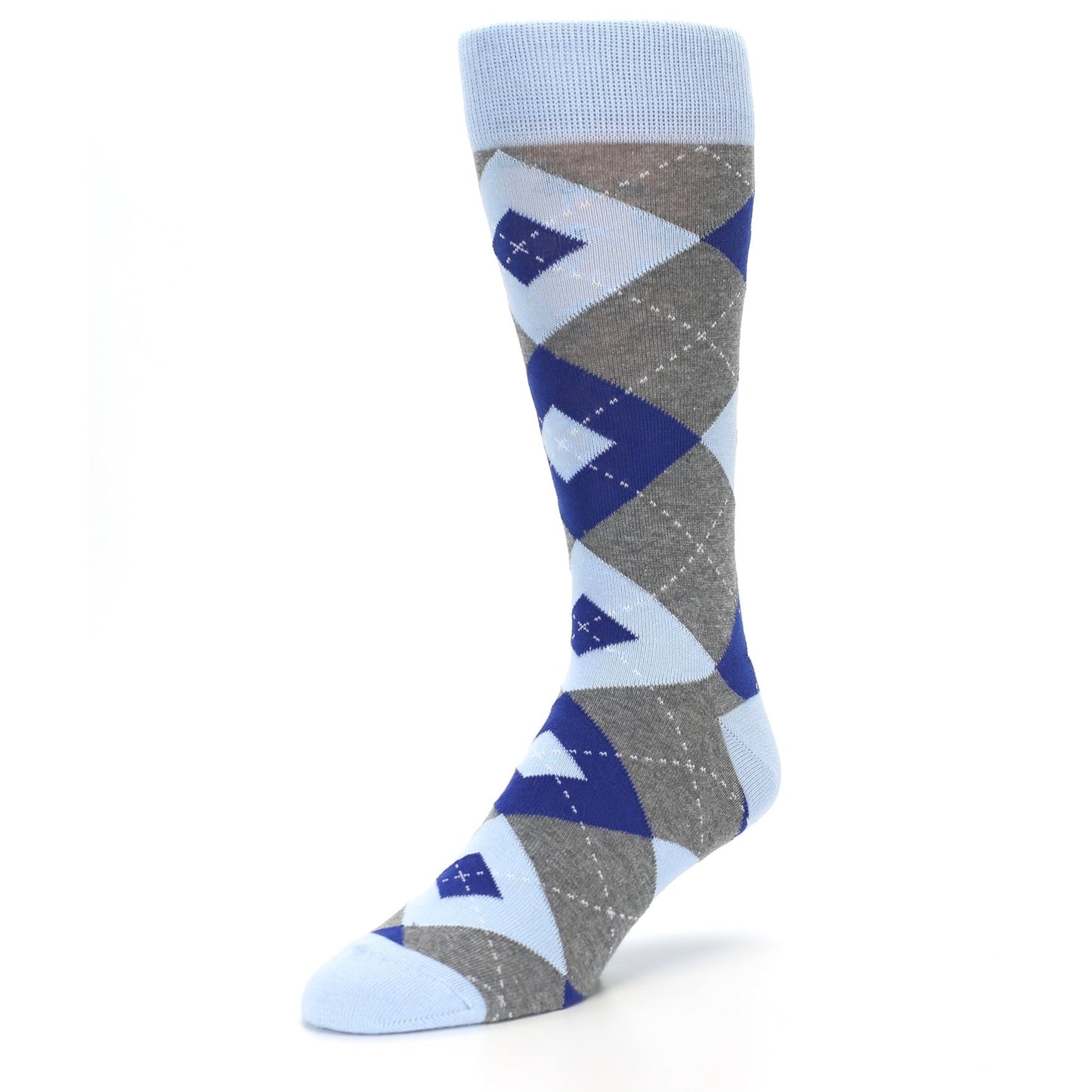 Ice Blue Cobalt Gray Argyle Men’s Dress Socks