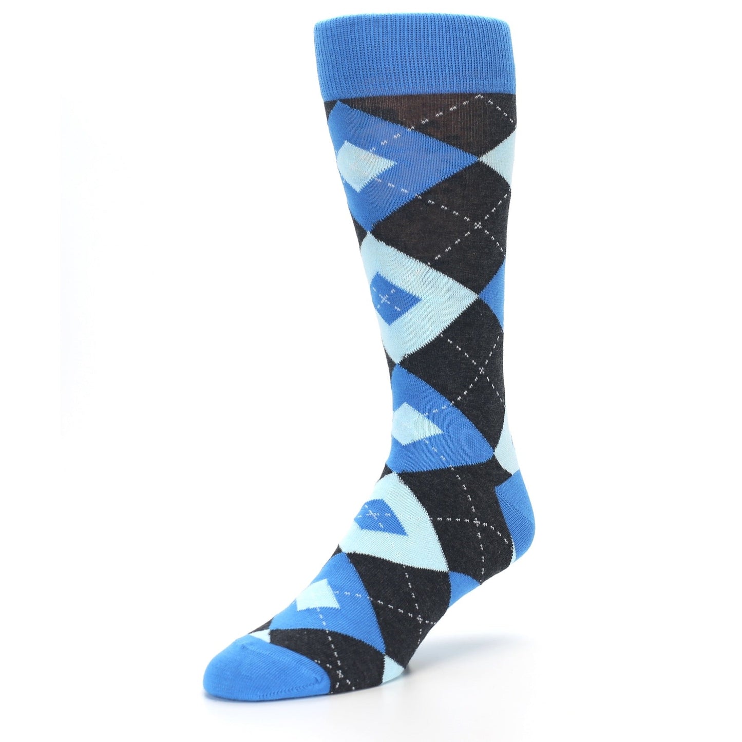 Ocean Capri Blue Gray Argyle Wedding Groomsmen Men’s Dress Socks